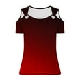 thumbnail image 4 of Scyoekwg Womens Summer Tops Short Sleeve Tops Loose Blouses Ladies Tops Gradient Color Graphic Tee V-Neck O Ring Cold Shoulder Tops Casual Comfy Blouses (Wine,XXL), 4 of 7