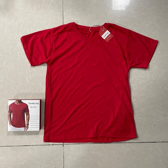 Zuodeying Tee shirts Men's Casual Short Sleeve T-Shirt, Red, Breathable Soft Stretchy Lightweight, Crew Neck