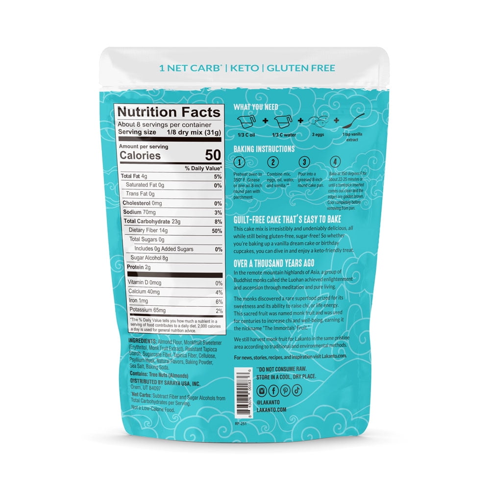 Lakanto Sugar Free Keto Cake Mix - Sweetened with Monk Fruit Sweetener, Gluten Free, 1 Net Carb, Keto Diet Friendly, Delicious - Vanilla