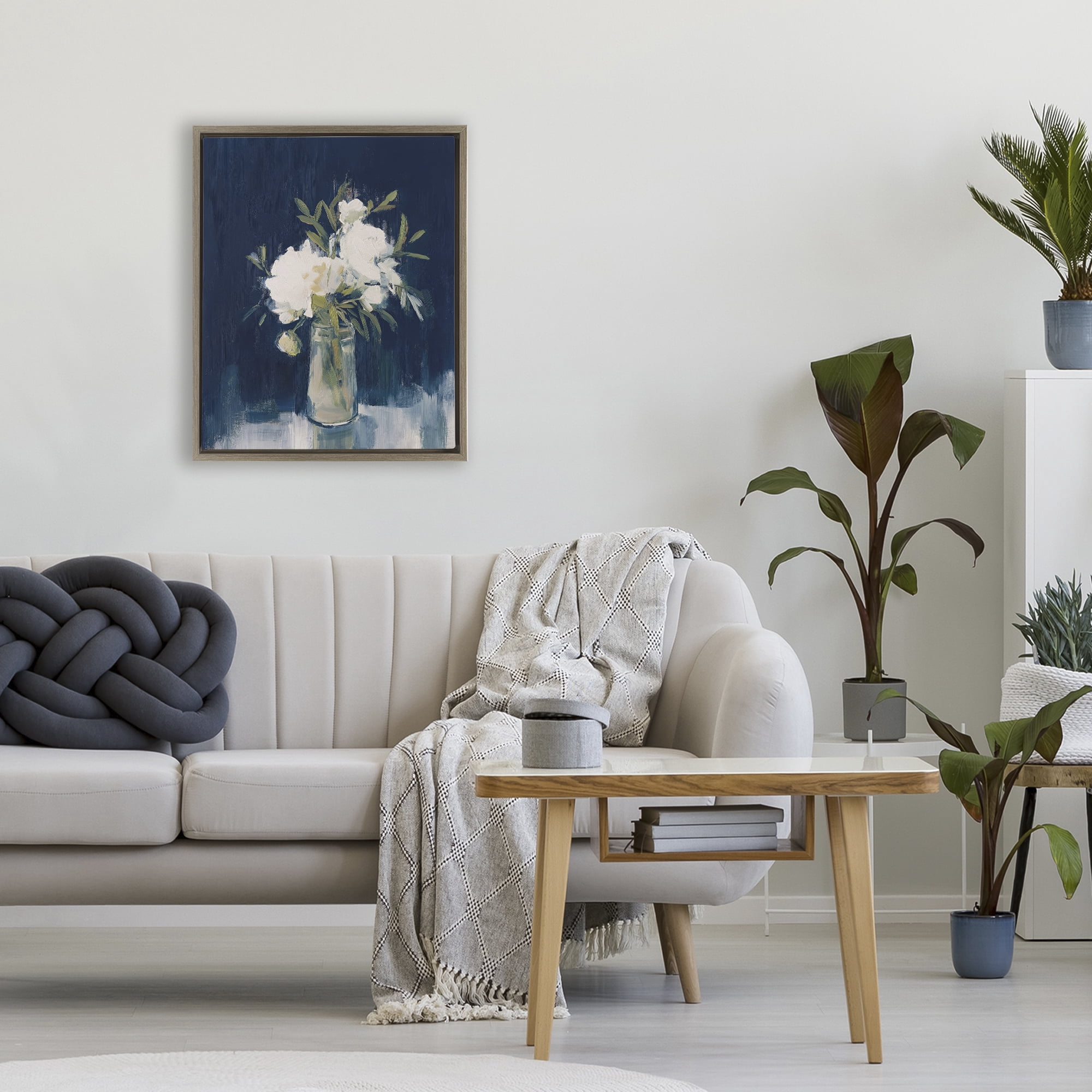 Stupell Industries Peonies On Blue Mirage Brown Framed Floater Canvas Wall Art, design by Svetlana Aleynikova