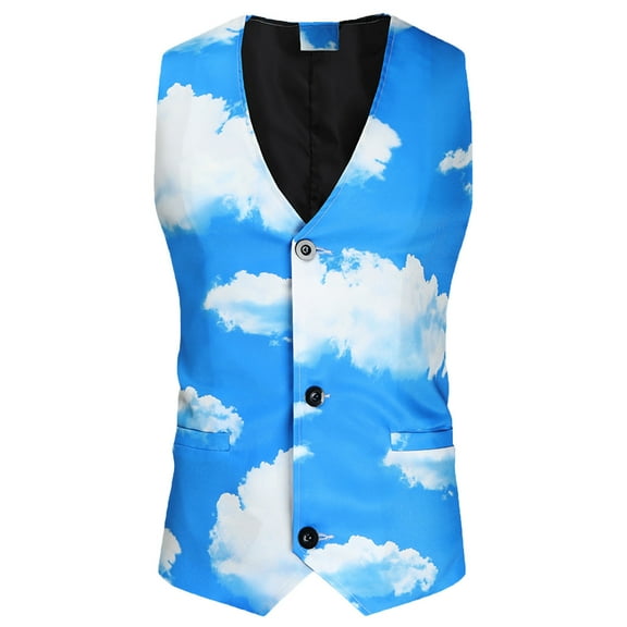 YODETEY New Trend Personality Suit Printing Casual Men'S Vest Sky Blue 6(M)