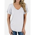 thumbnail image 3 of Womens V-Neck Shirts with Front Pocket Decoration Short Sleeve Solid Casual Loose Fit Trendy T-Shirt, 3 of 4