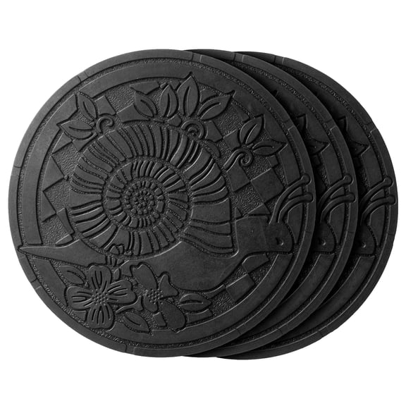 HF by LT Deluxe Rubber Stepping Stone, Snails Design, Heavy Duty 13-inch All-Weather Garden Tile, Black, Set of 3