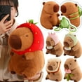 thumbnail image 2 of Strawberry Hat Capybara Plush Toy Simulation Turtle Backpack Capibara Stuffed Animals Papa Hand Circle Ring Small size Pendant Turtle Capybara about 30-40cm, 2 of 5