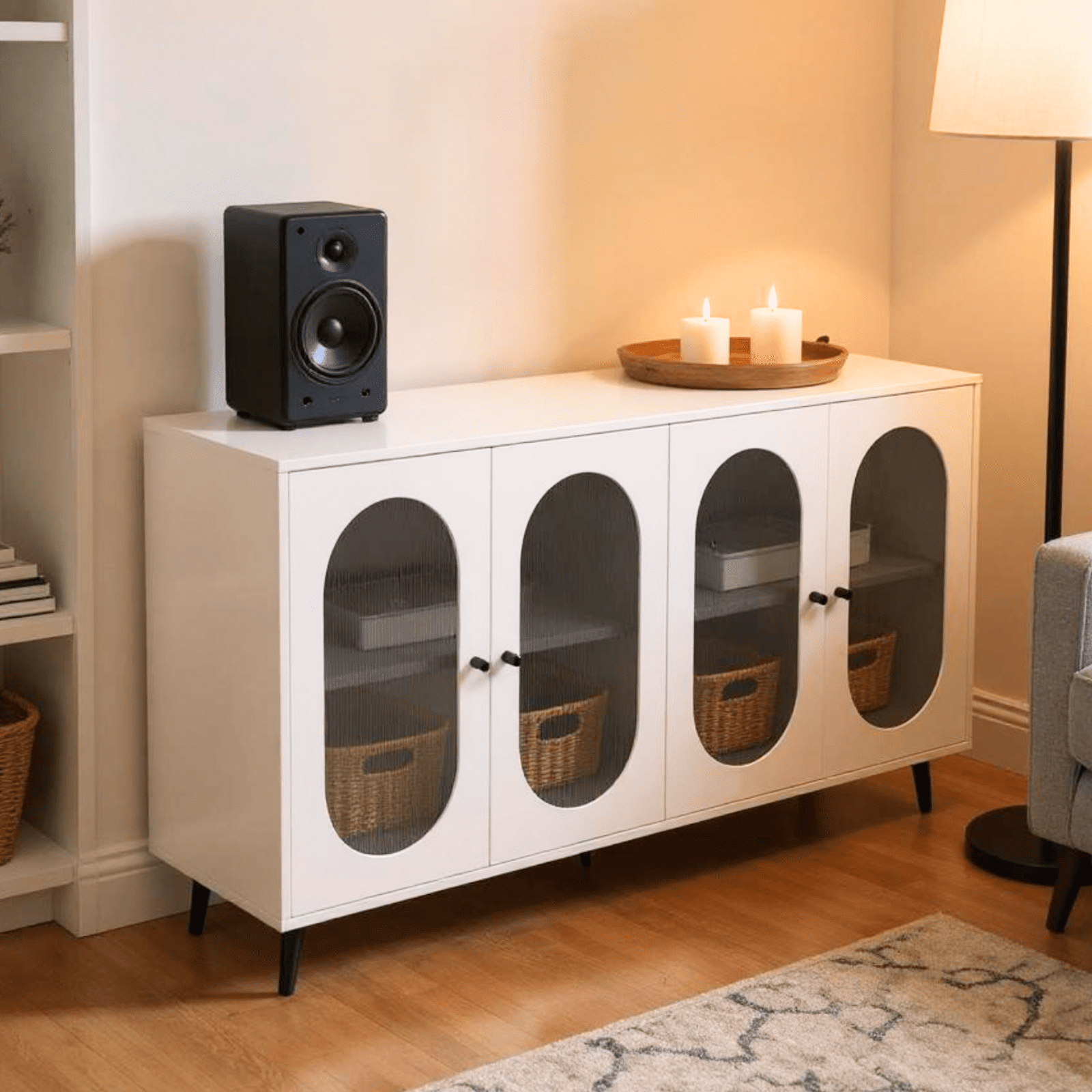 Homy Casa Modern Storage Cabinet, Accent Credenza for Living Room, Kitchen, Dining Room, White