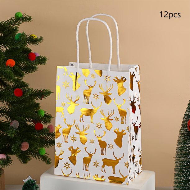 Bolsa de Regalo Navideña | Bolsa de Papel con Estampado de Papá Noel para Dulces Navideños, 21,8 X 15,9 X 8 Cm, Color Blanco, Resistente, Ideal para Fiestas Navideñas | para Envolver Regalos, Golosin