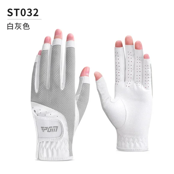 1 Paire de Gants de Golf Ouverts pour Femmes en Maille Respirante PU Protection Solaire Main Gauche et Droite ST032 Blanc Gris 21