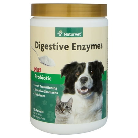 NaturVet Digestive Enzymes Plus Probiotics Powder Supplement for Dogs and Cats, 1