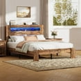 thumbnail image 2 of PAPROOS Full Size Bed Frame, Wood Platform Bed with Charging Station and LED Light, Full Bed Frame with Headboard and Strong Wooden Slats for Teens Adults, No Box Spring Needed, Rustic Brown, 2 of 10