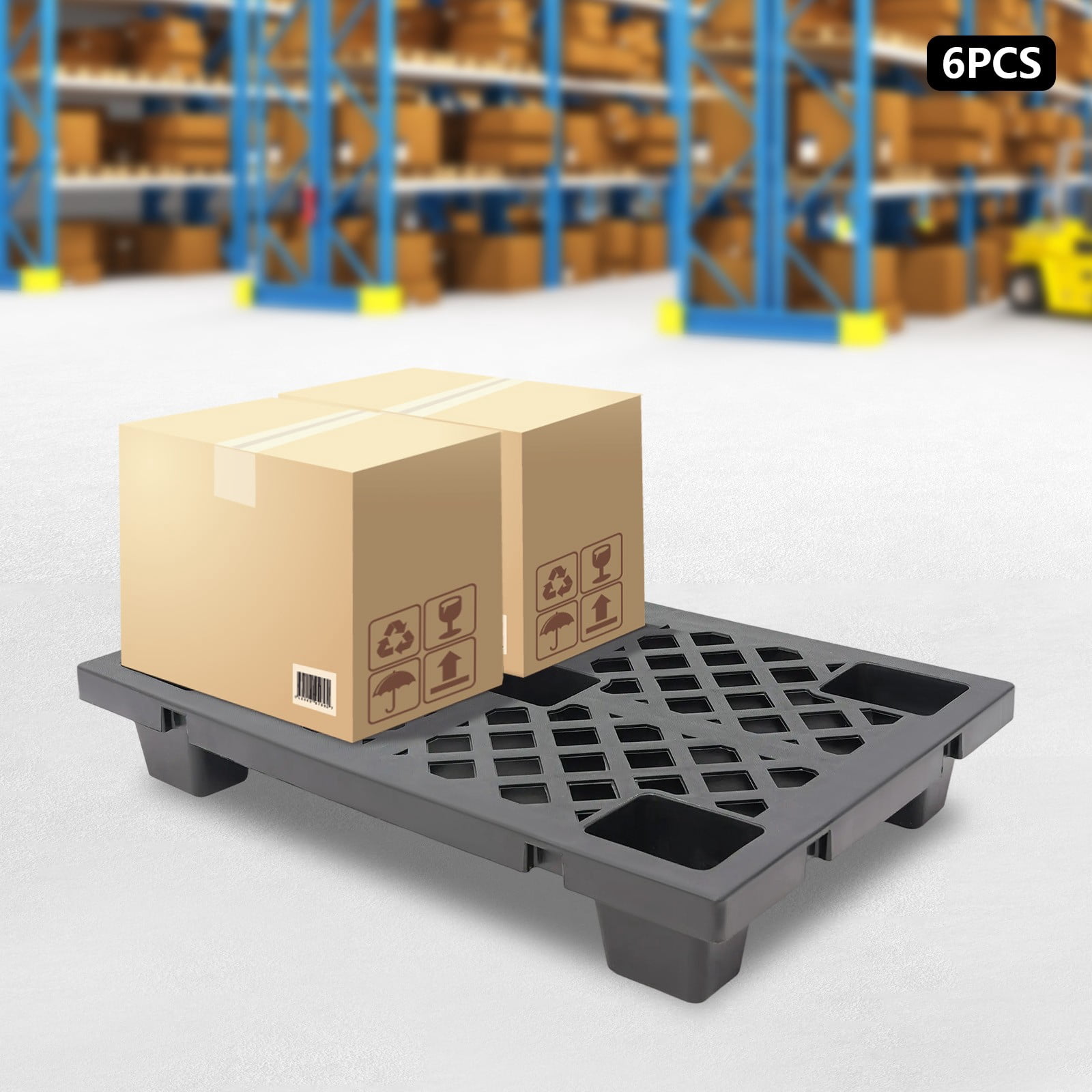 6 Pcs Strong Load Capacity Interlocking Storage Pallets Black Rectangular 23.62*15.75*3.94in for Warehouses