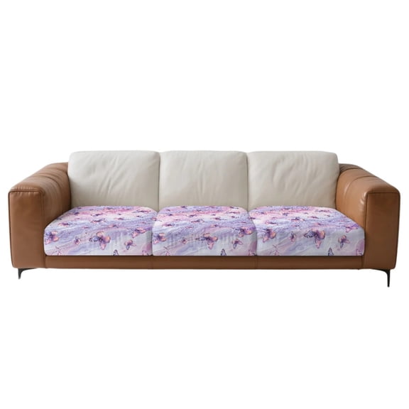 Xoenoiee Purple Butterfly Marble Pattern Stretch Patio Cushion Covers Sofa Couch Seat Chair Slipcovers Waterproof Cushion Cover Replacement Furniture Protector for Pets Kids
