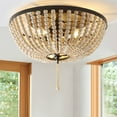 thumbnail image 2 of JONATHAN Y Allison 15" 3-Light Shabby Chic Farmhouse Wood Beaded/Metal LED Flush Mount, Oil Rubbed Bronze/Cream, JYL9019B, 2 of 9