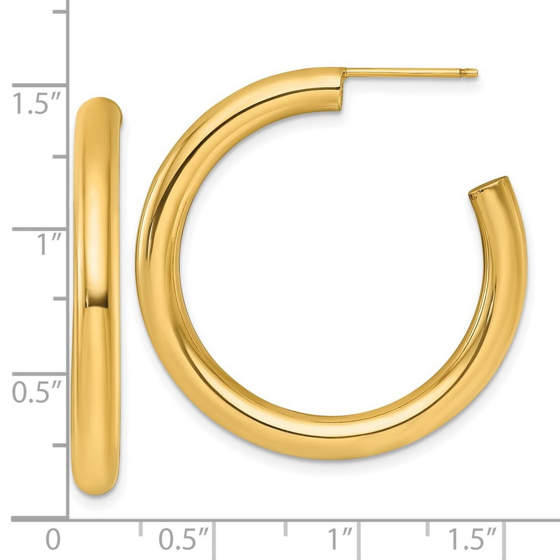 14k Solid Yellow Gold 4.0 X 35mm Polished Post Hoop Earrings 35x35mm Wide 4mm Thick Hoop Earring for Women