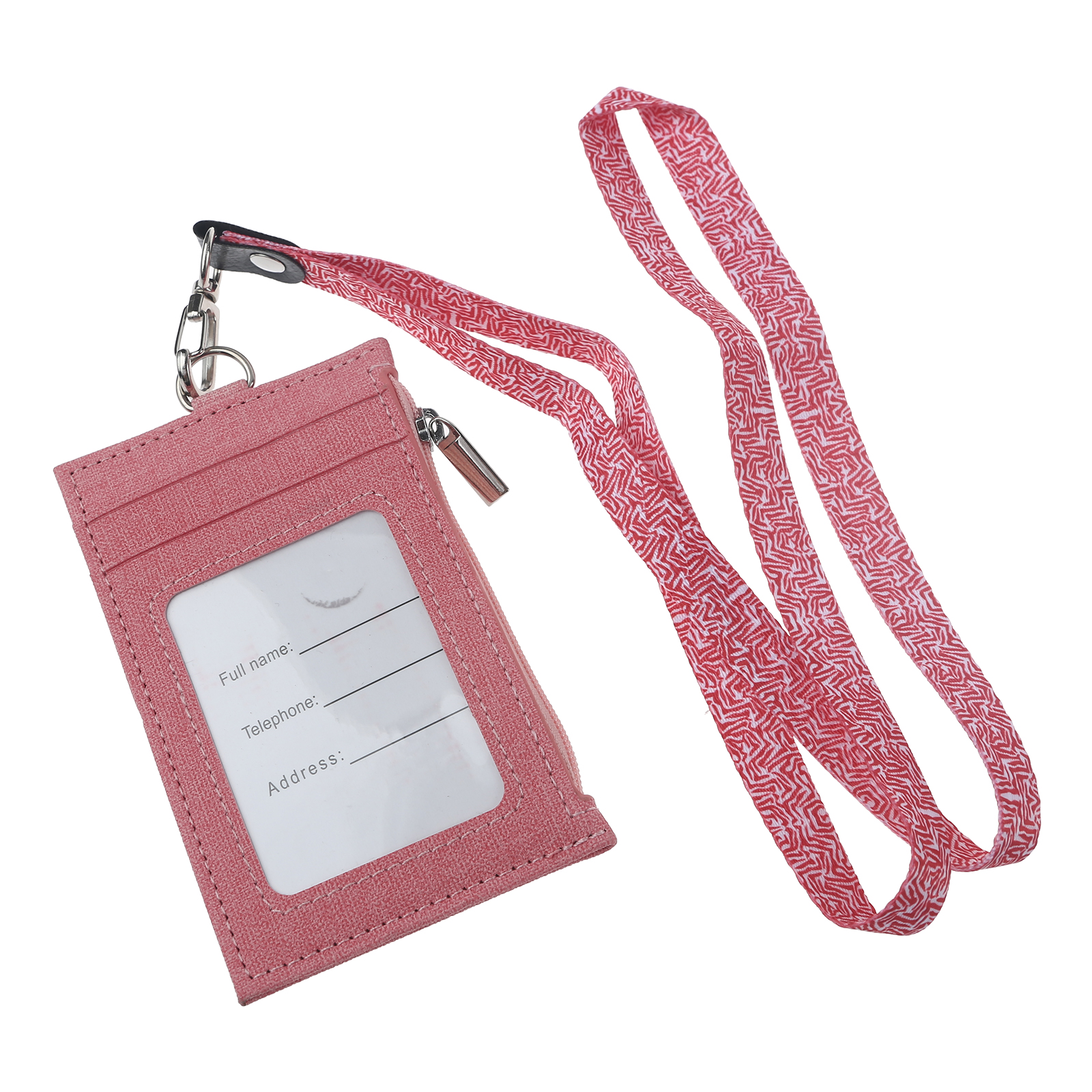 Faux Leather Candy Color ID Badge Holder with Lanyard Hanging Neck