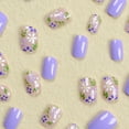 thumbnail image 3 of Uñas postizas adhesivas Tyuimhx moradas con flores, cortas y ovaladas, 24 piezas, 3 of 6