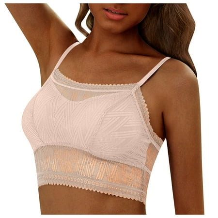 

BIZIZA Womens Crop Top Bra Lace Wireless Bralette Strappy Racerback Beige Free Size