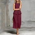 thumbnail image 5 of BRELIL Women Two Piece Sets Round Neck Sleeveless Tank Tops Wide Leg Pants Summer Casual Loungewear Matching Sets Vacation Travel Outfits Boho Solid Loose Tracksuit, Wine S, 5 of 6