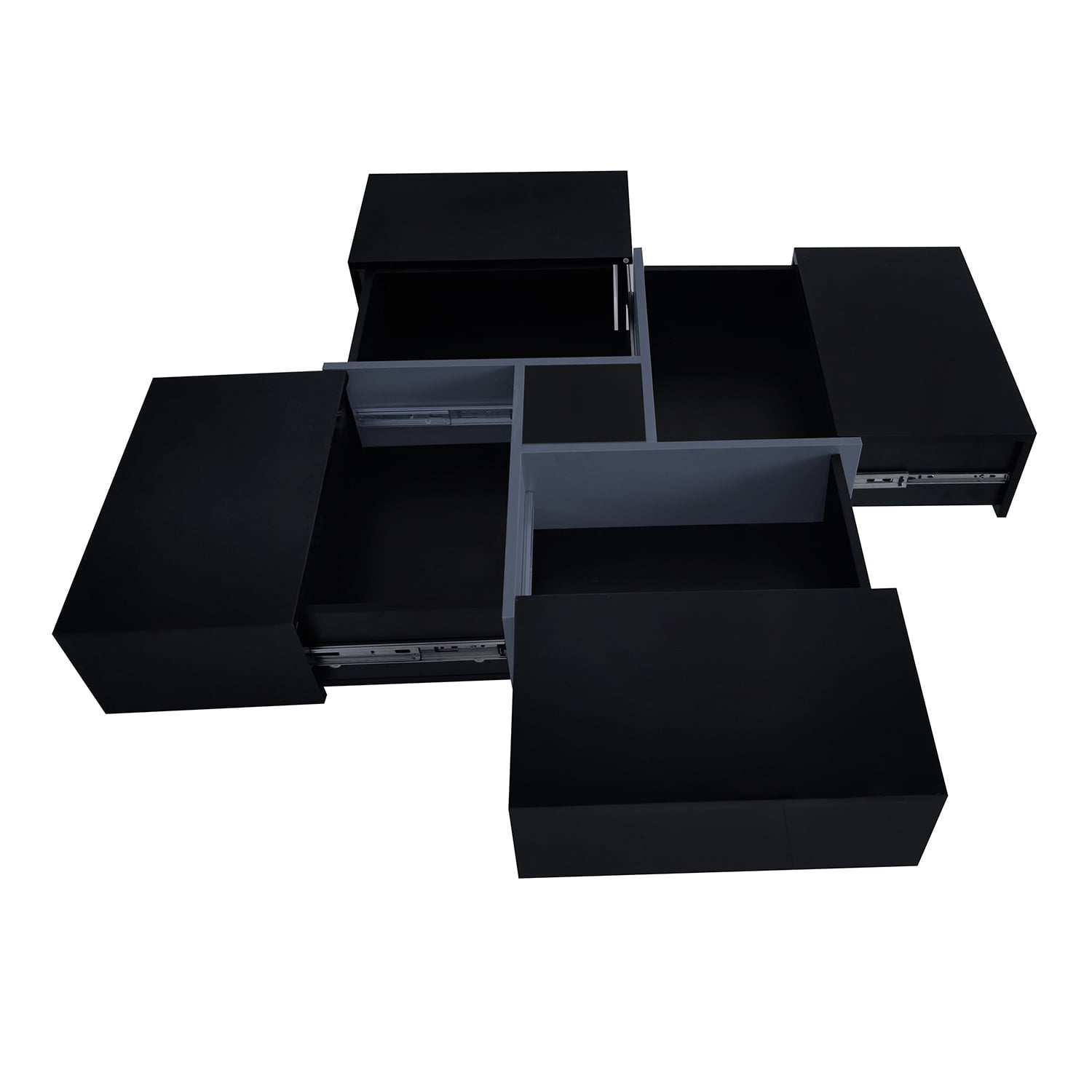 Kadyn Coffee Table, Square Tea Table with 4 Hidden Storage Compartments and Extendable Sliding Tabletop, Black