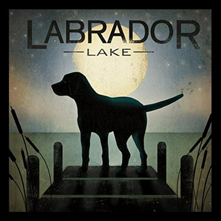Online Shopping Wa buyartforless IF WA 11454 1.5 Black Plexi Framed Moonrise Black Dog - Labrador Lake by Ryan Fowler 18X18 Art Print Poster Sign ()