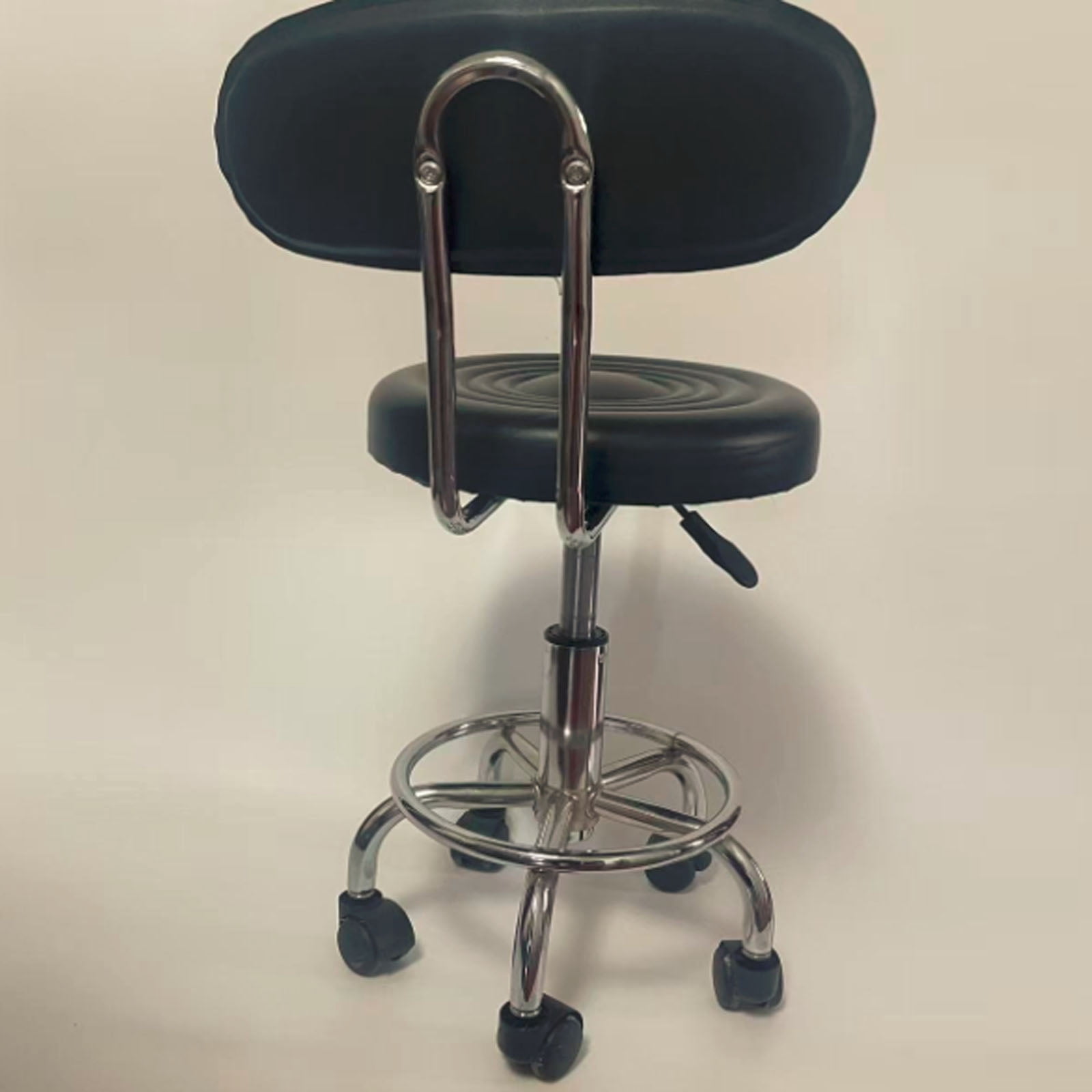 Give Corn kernel leather cover,Round Shape Adjustable Salon Stool with Back and Line, Black