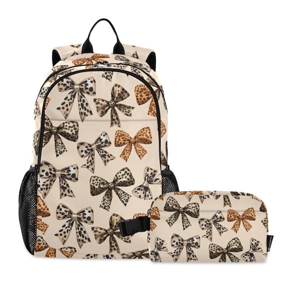 ALAZA Leopard Bows School Backpack Lunch Box Set Student Bookbag