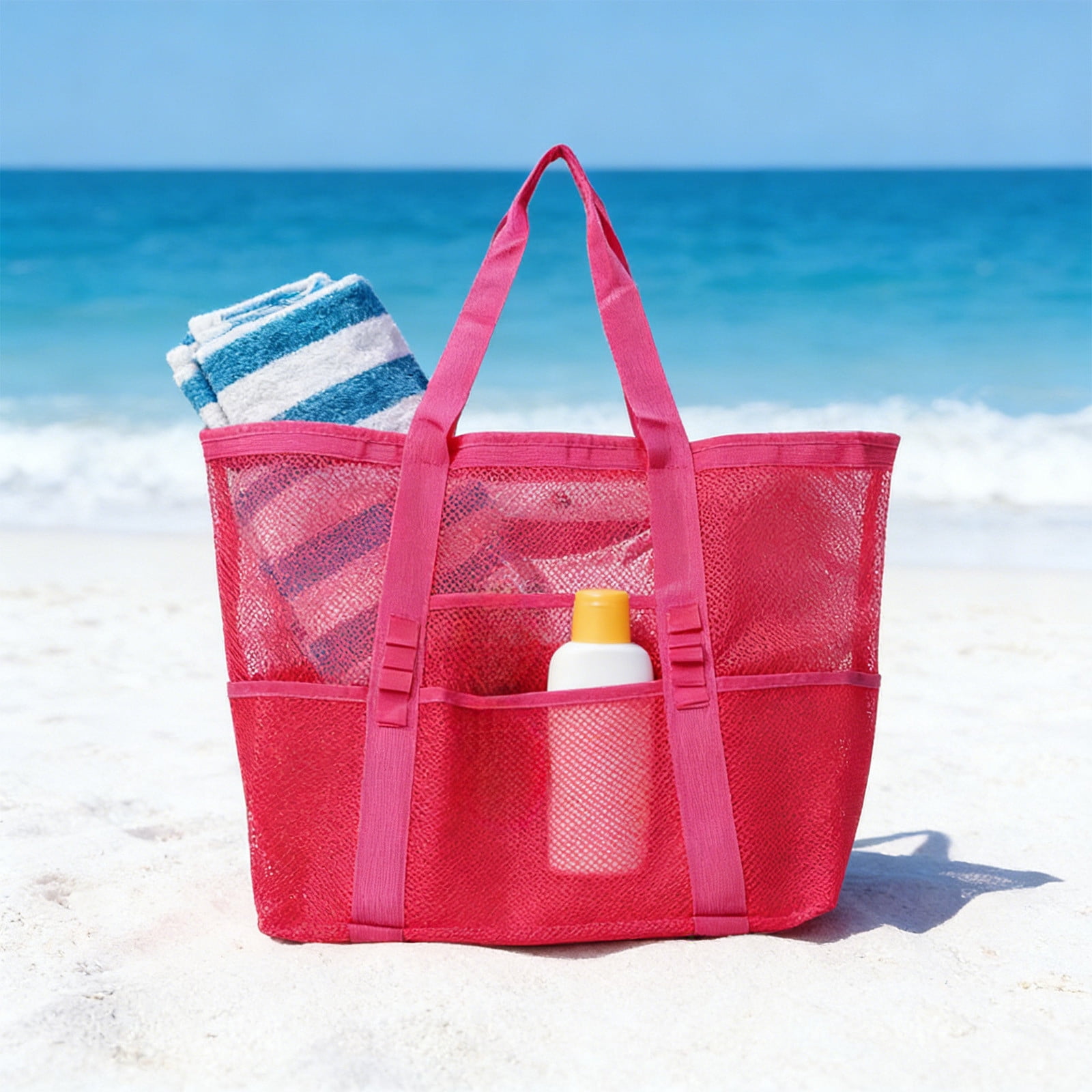 Mesh Tote Beach Bag Large Capacity Pool Toy Storage Organizer Bathroom Toiletries Travel Bag Breathable Carryall