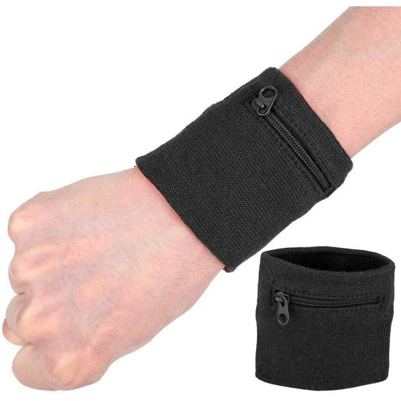 2Pack Sports Wristband Wallet, Zipper Workout Wallet Gym Key Holder Running Wrist Bag Breathable Pocket Sweatband Wrist Wallet for Running Cycling Sports Keys Storage