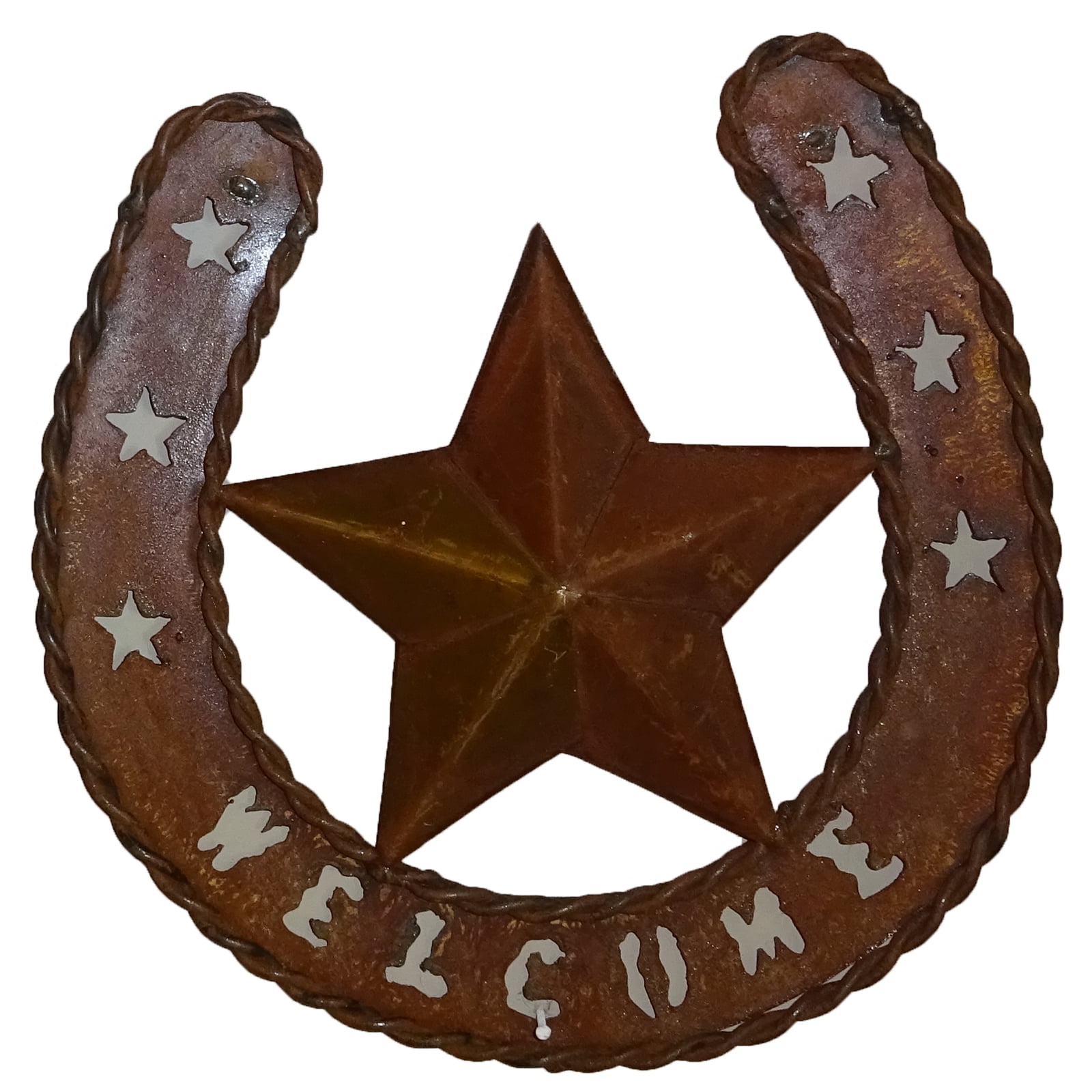 Western Wall Art Rustic Metal Horseshoe Theme W Star Welcome Sign
