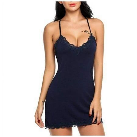 Viworld Lingerie Nightgown Lace Sexy Chemise Nightgown Babydoll Soft Sleepwear S-XXL