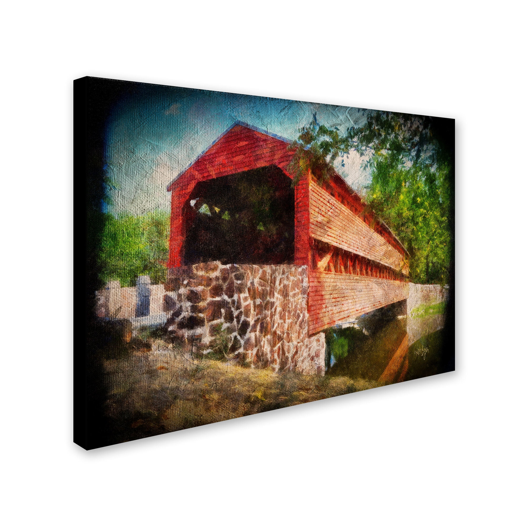 Trademark Fine Art "Old Covered Bridge" Canvas Art by Lois Bryan