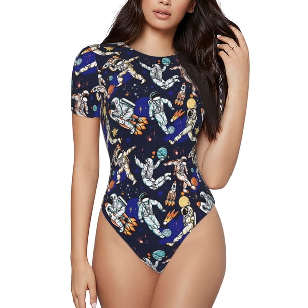 Balery Astronauts in sport Body de cuello redondo de manga corta para mujer Tops de manga corta Tops básicos-X-Large