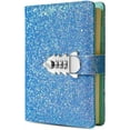 thumbnail image 1 of Diario con contraseña digital, diario con candado de combinación, diario de cuero recargable A6 con bloqueo (azul), 1 of 7