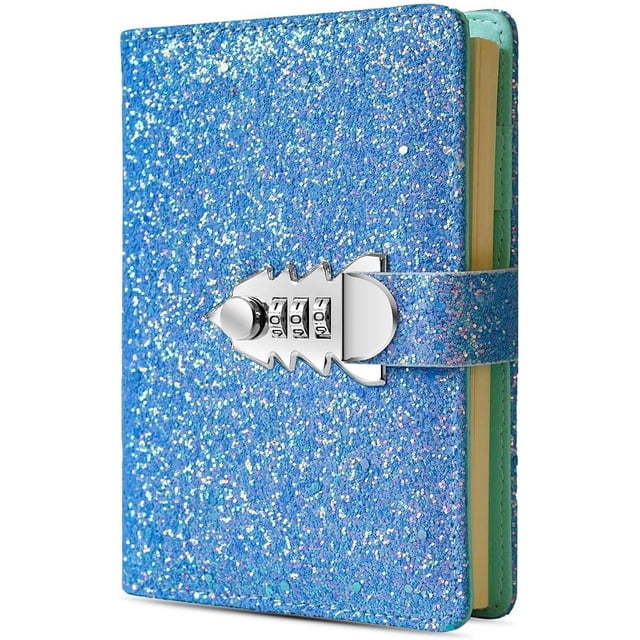 Diario con contraseña digital, diario con candado de combinación, diario de cuero recargable A6 con bloqueo (azul)