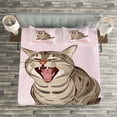 thumbnail image 3 of Ambesonne Cat Quilted Bedspread Set 3 Pcs, Funny Kitten Greeting Song, Queen Size, Pale Pink Brown, 3 of 3