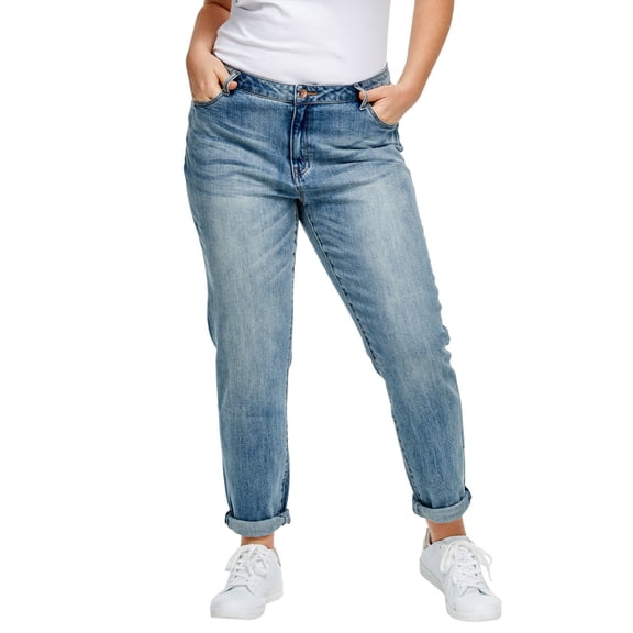 Ellos Comfortable Women's Plus Size Boyfriend Jeans Stretch Denim Mid-Rise