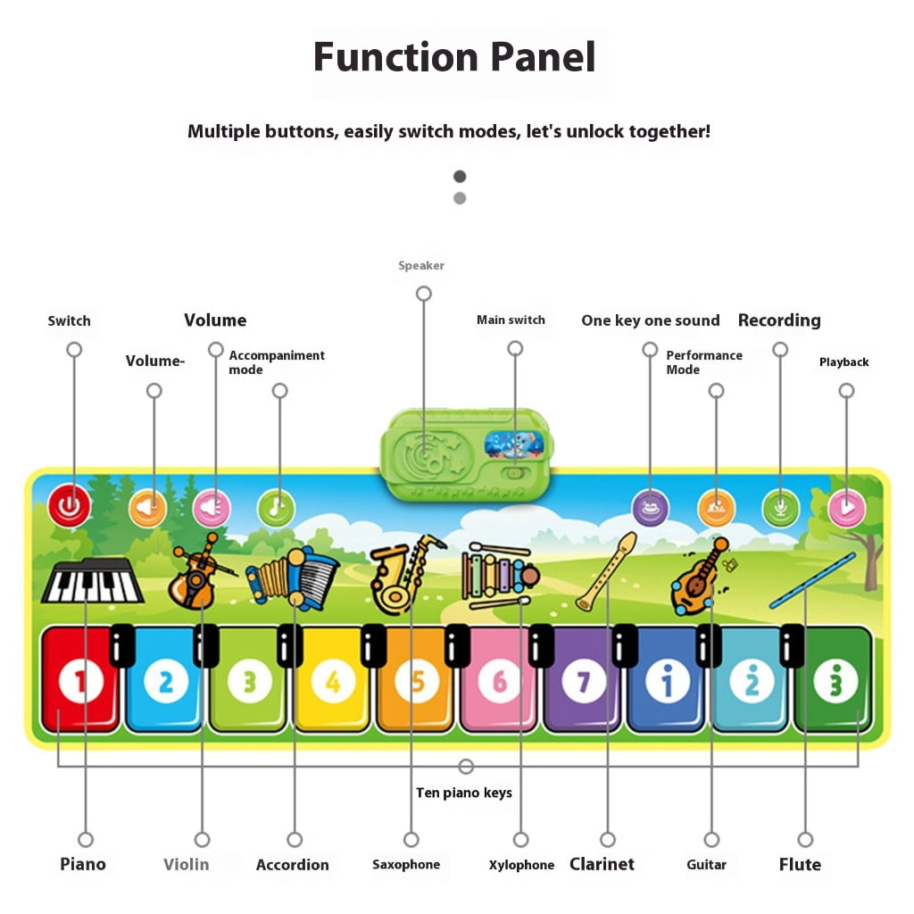 Toddler 8 Instrument Sounds Music Play Mat for Sensory Development Educational Piano Dance Mat