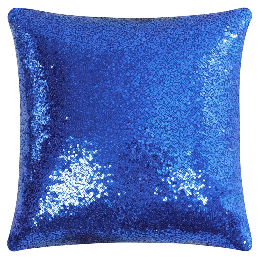 Sparkling Sequin Decorative Throw Pillow Cover 16"x16" Royal Blue