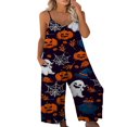 thumbnail image 1 of Halloween Womens Pumpkin Bat Print Overalls Loose Playsuit Loungewear Rompers Jumpsuit with Pockets, 1 of 5
