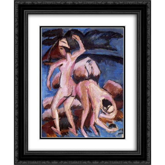 Ernst Ludwig Kirchner 2x Matted 20x24 Black Ornate Framed Art Print 'Two Bathers'