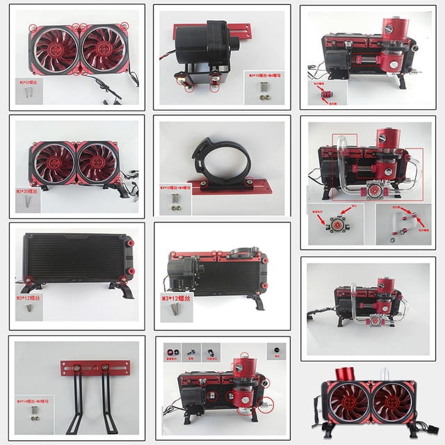 Water Cooling Set, Low Noise Easy To Install G1/4in Thread 18 Flat Tubes CPU Heat Dissipation Kit for Laptop Computer