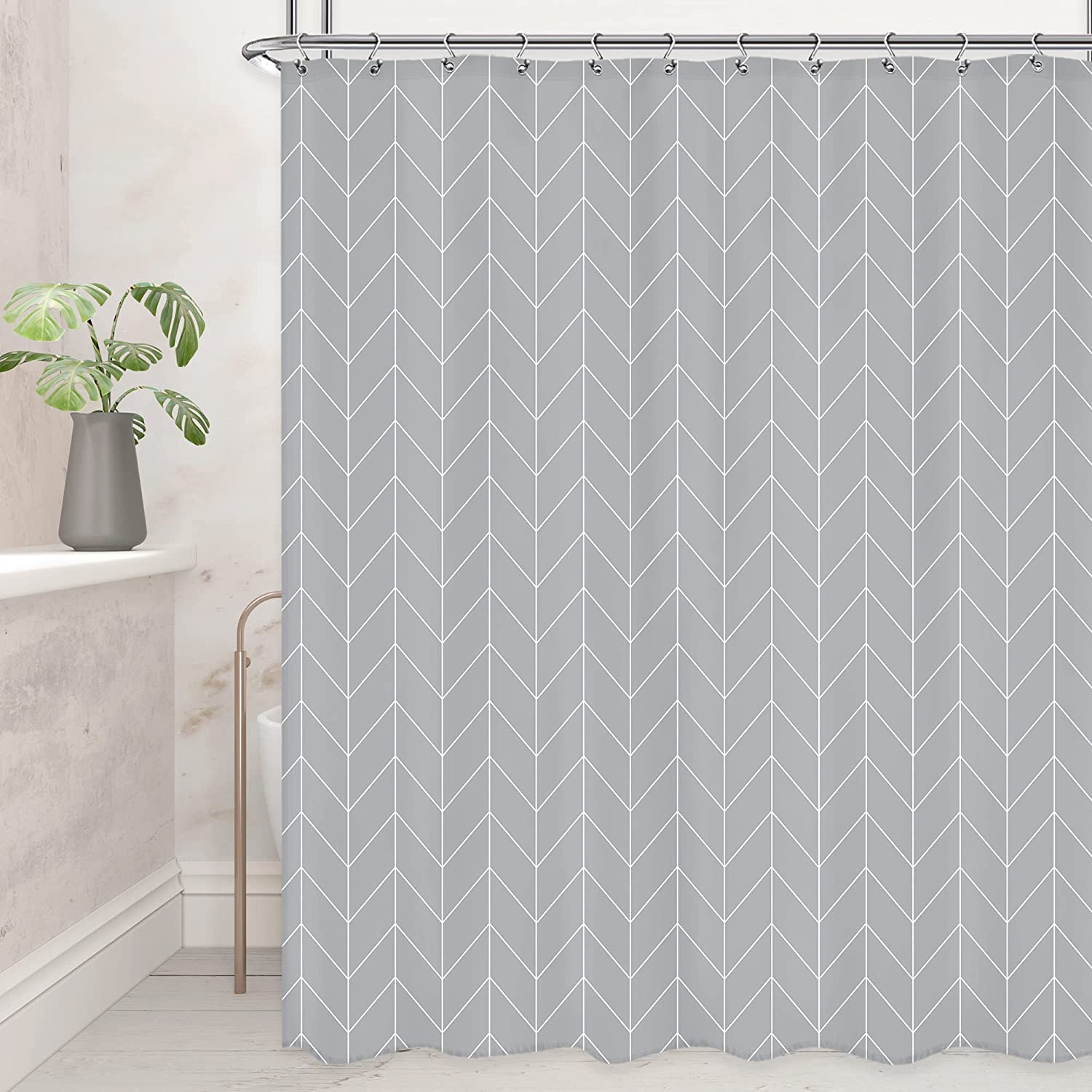 Herringbone Shower Curtain Extra Long Chevron 72Wx84H Inch Grey