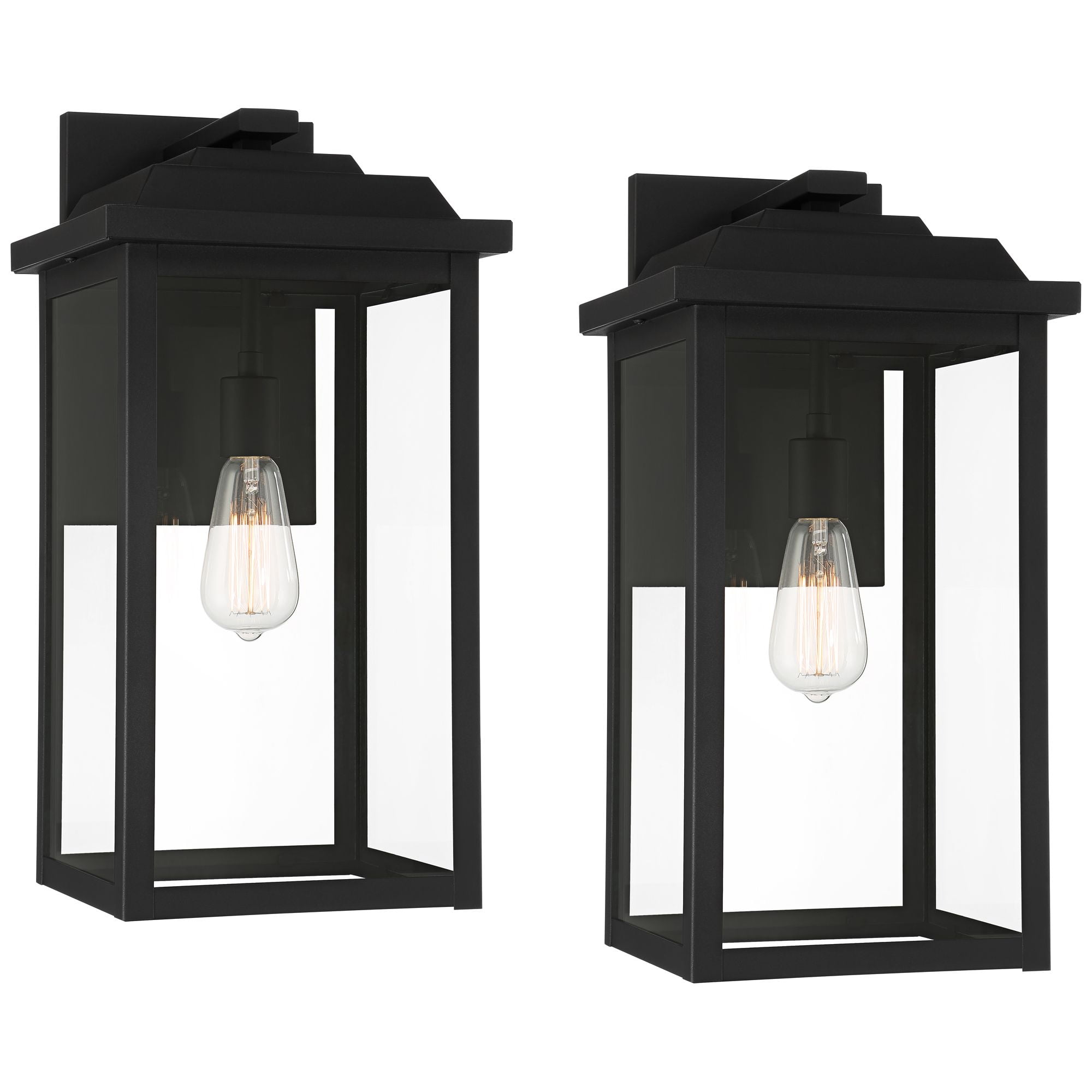 John Timberland Eastcrest Modern Outdoor Wall Light Fixtures Set of 2 Textured Black Metal 20 1/2" Clear Glass for Post Exterior Barn Deck
