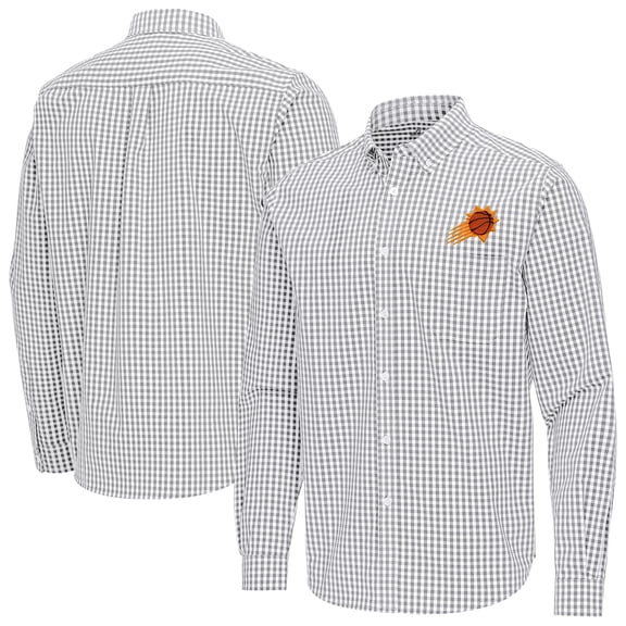 Men's Antigua Gray Phoenix Suns Ellis Woven Tri-Blend Button-Down Shirt