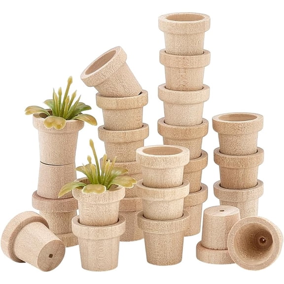 25pcs Mini Wood Flower Pots 0.6x0.6 Inch Natural Wooden Flower Pots Burlywood Rustic Planters for Home Decor Christmas Birthday