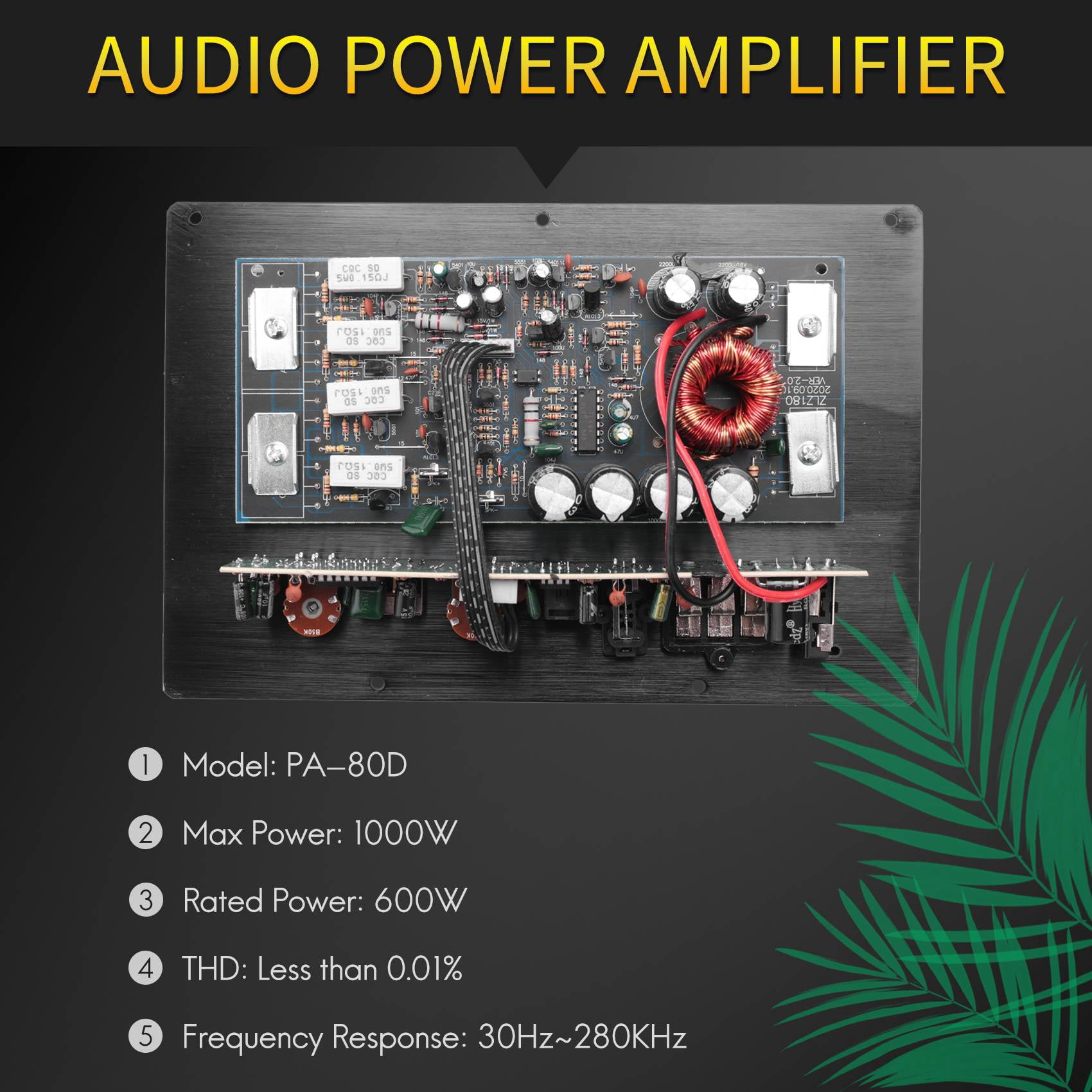 12V 1000W Mono Car Audio Power Amplifier Powerful Bass Subwoofers Amp PA80D