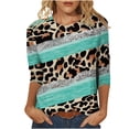 thumbnail image 1 of Pompotops T-shirt Mode Femme Imprimé Léopard Ample Manches 3/4 Col Rond Haut Décontracté Liquidation, 1 of 5