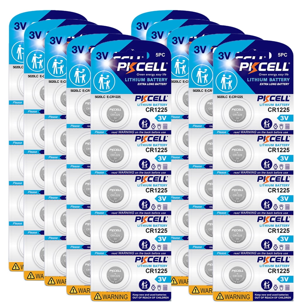 PKCELL CR1225 Lithium Battery 50 Count, 3V Button Coin Cell