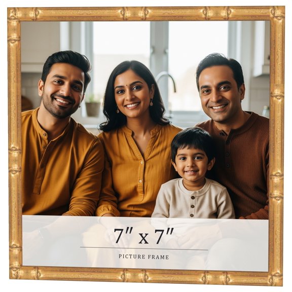 7x7 Frame Gold Bamboo Solid Wood Picture Frame | 0.75 Inch Moulding Width | Interior Frame Depth