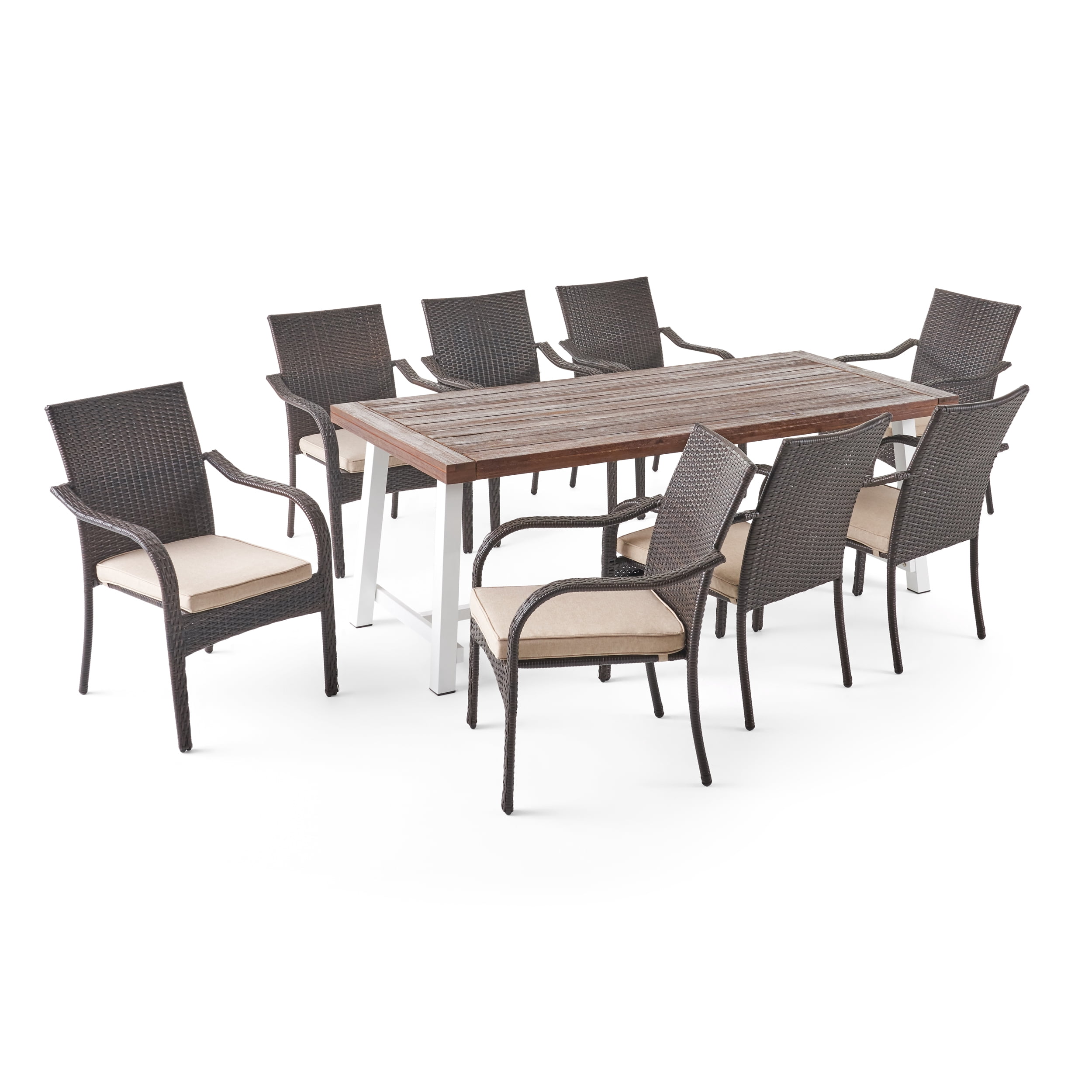 Heath Outdoor 8 Seater Wicker Dining Set, Dark Brown, Multibrown