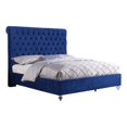 thumbnail image 1 of Queen Navy Blue Velvet Upholstered Panel Bed with Clear Acrylic Legs, 1 of 4